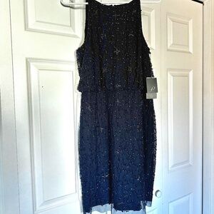 NWT Adrianna Papell Beaded Short Dress-Deep Navy-Size 8